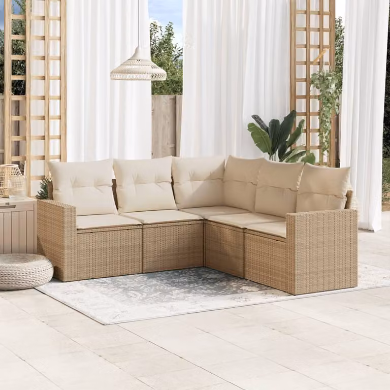 Maison Exclusive - Set Divano da Giardino 5 pz con Cuscini Beige in Polyrattan