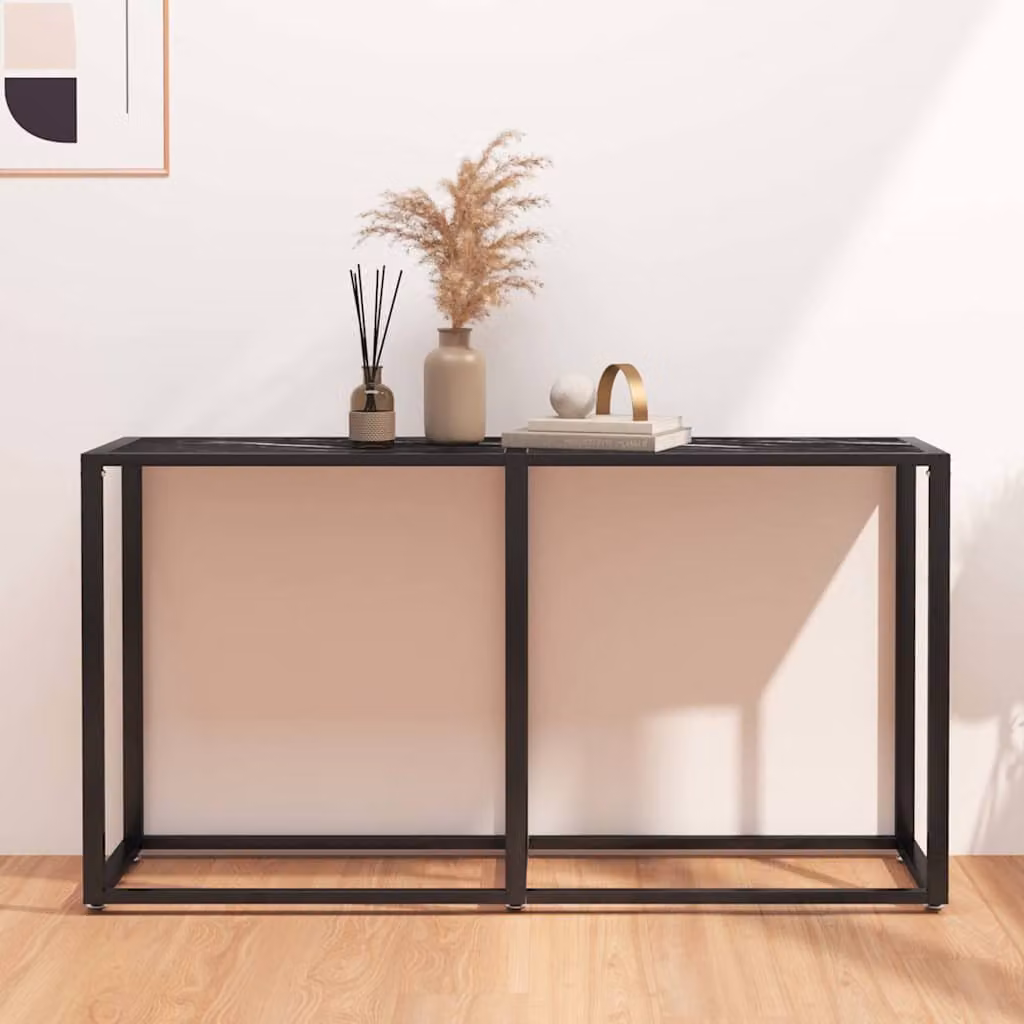 vidaXL Tavolo Consolle Moderno in Vetro Temperato Nero Marmo L/P/H: 140 x 35 x 75,5 cm