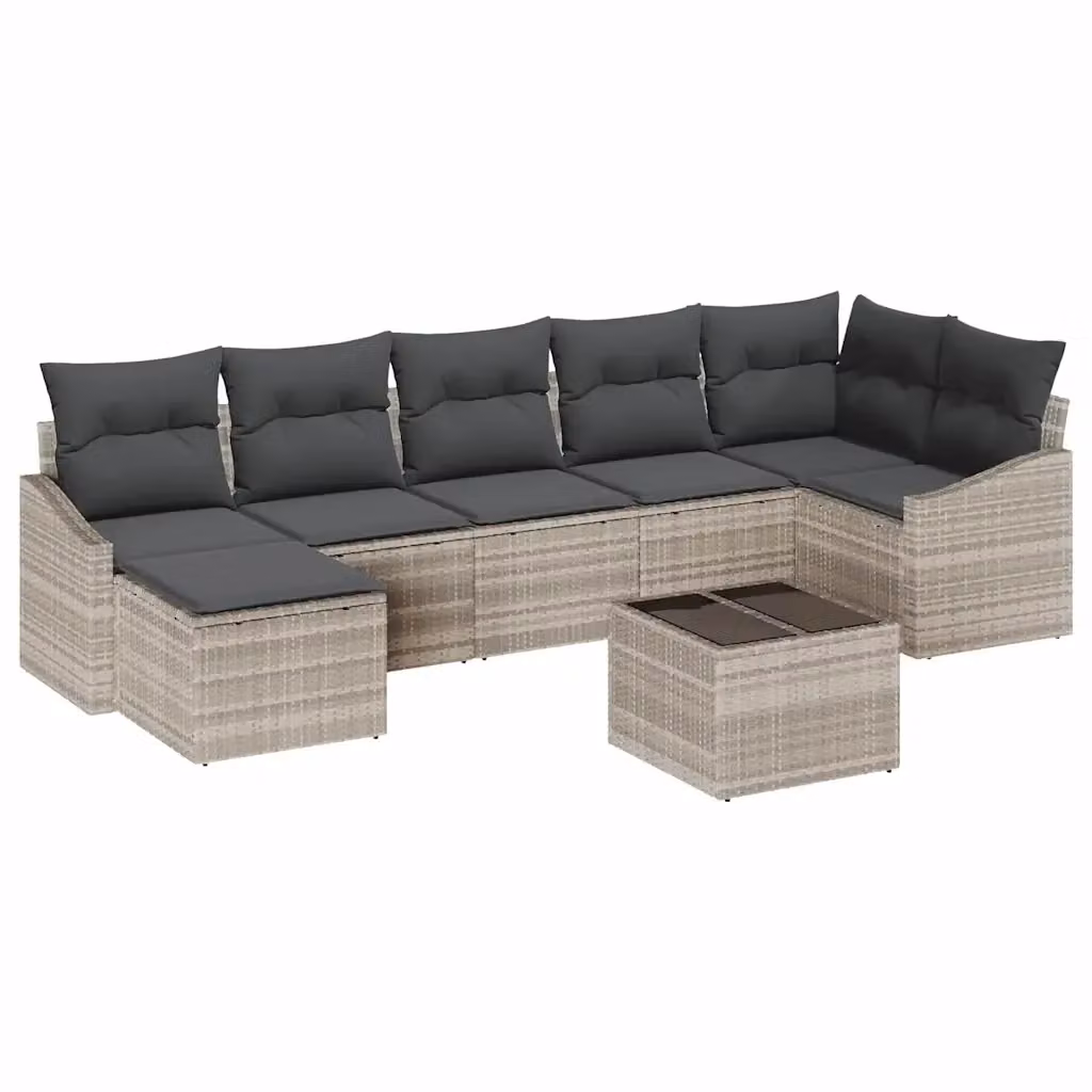 Set di divani da giardino vidaXL 8 pezzi in rattan grigio con cuscini e tavolino da esterno – 2