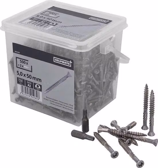 Set di 500 viti universali HelpMATE in acciaio inossidabile per legno con testa Torx, colore argento
