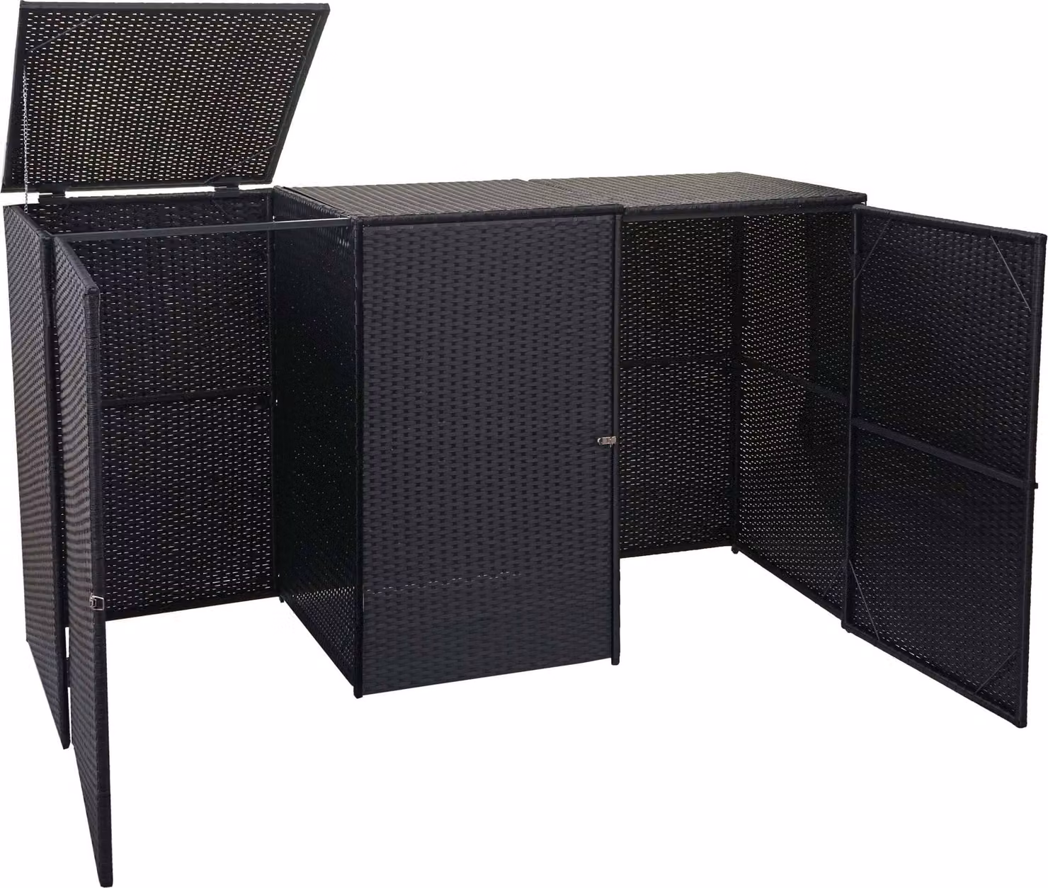 coperchio per cestino a 3 scomparti HWC-E25, coperchio per cestino in polirattan 3x120l ~ nero