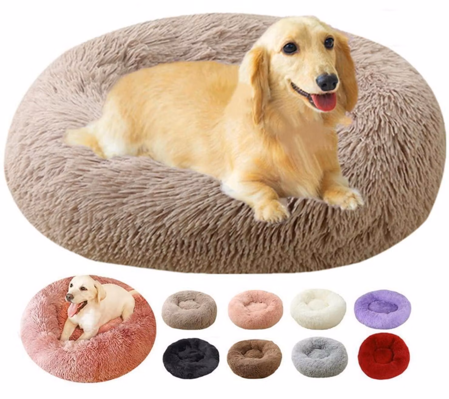 Cuccia per cani a forma di ciambella, diametro 90 cm, colore kaki, lavabile, antistress