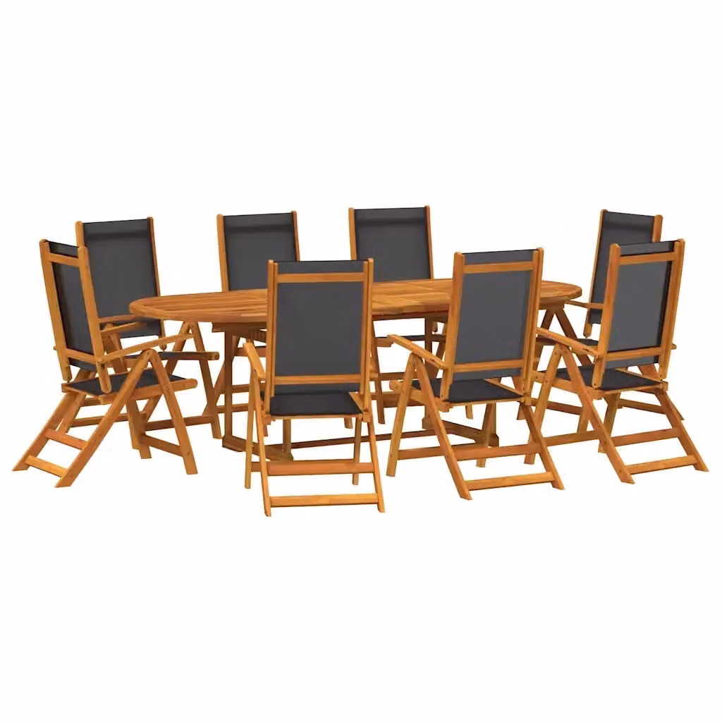 Set da pranzo da giardino vidaXL in legno di acacia oliato e textilene, 9 pezzi, marrone e nero – 2