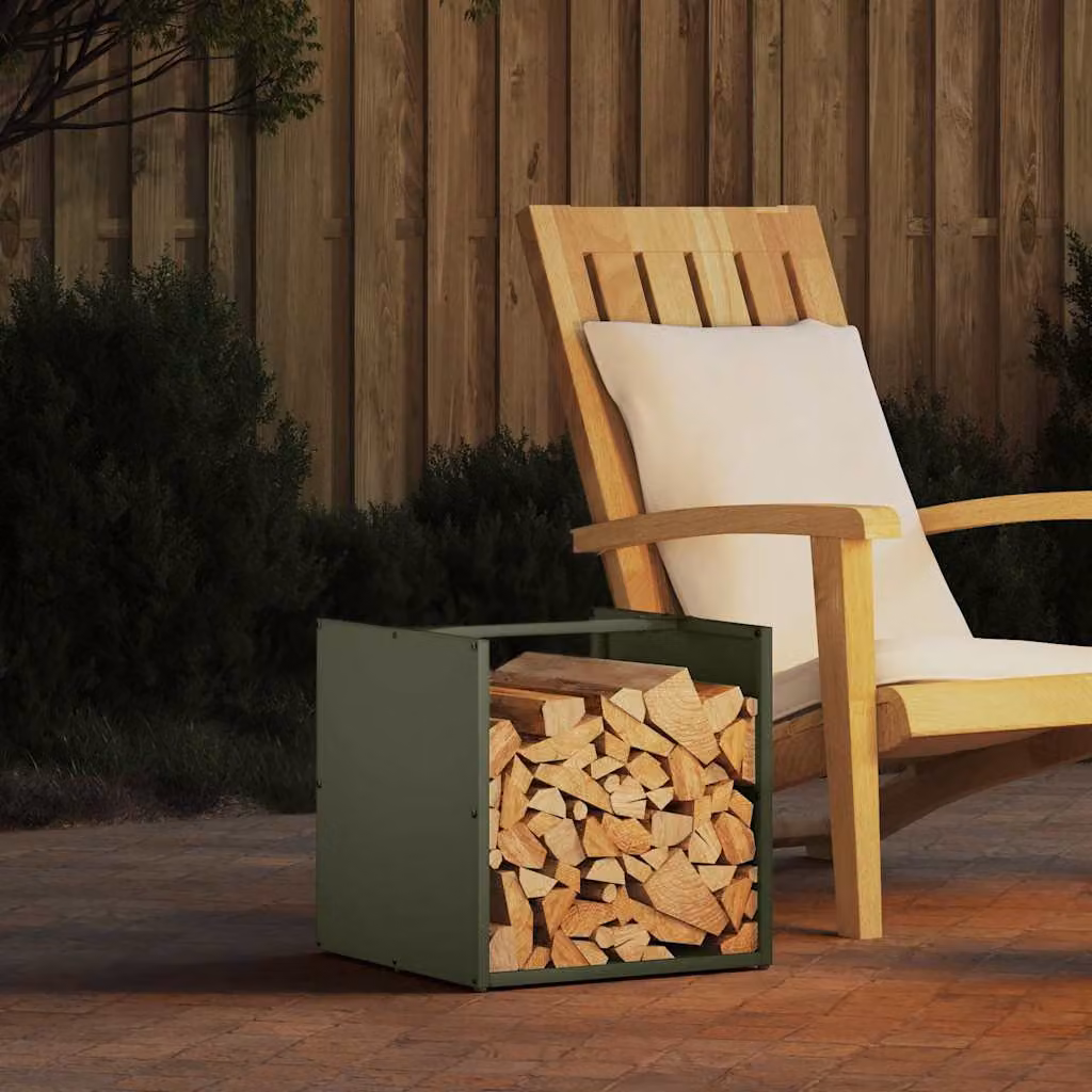 vidaXL Rastrelliera per Legna da Ardere Verde Oliva L/P/H: 40 x 40 x 40 cm