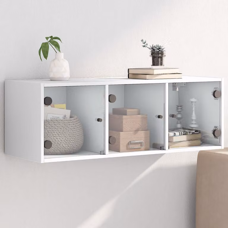 Mobile a muro vidaXL con ante in vetro bianco e finitura opaca L: 102 cm, P: 37 cm, H: 35 cm