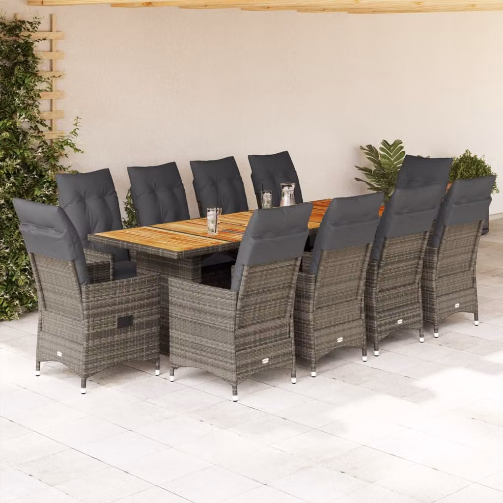 Maison Exclusive - Set da giardino bistrot 11 pezzi con cuscini grigio in polyrattan
