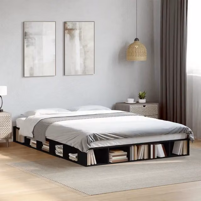 Letto con contenitore e scomparti laterali vidaXL in legno multistrato nero L 160 x P 200 cm