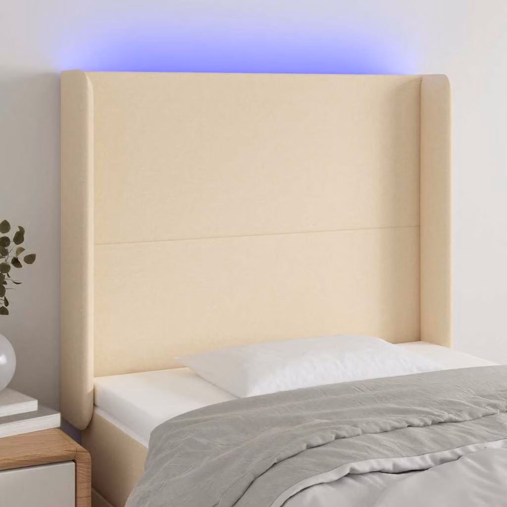 Testiera per letto vidaXL in tessuto beige con illuminazione LED integrata e porta USB, L 83 cm, P 16 cm, H 118-128 cm