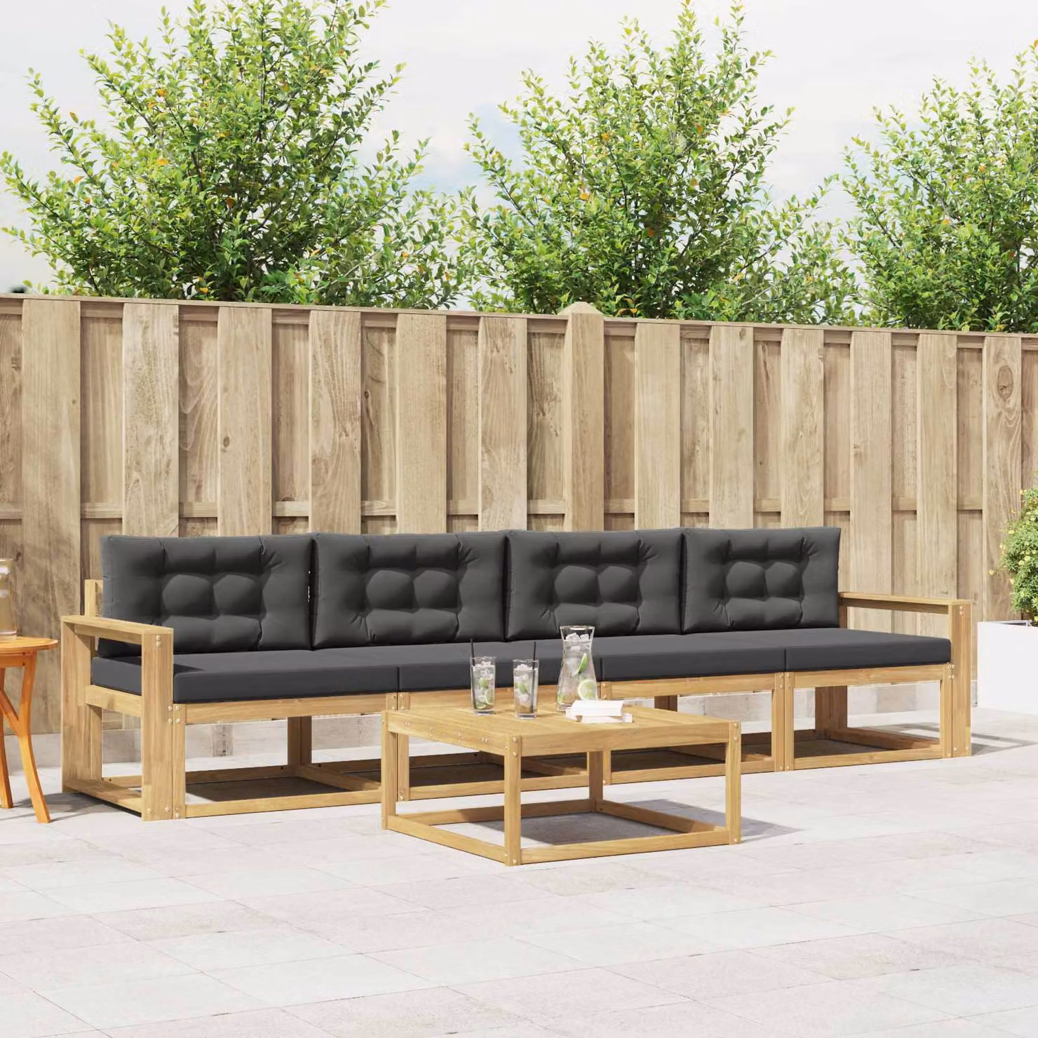 Set di mobili da esterno vidaXL composto da 4 pezzi in legno di acacia con cuscini, colore bianco, antracite e marrone