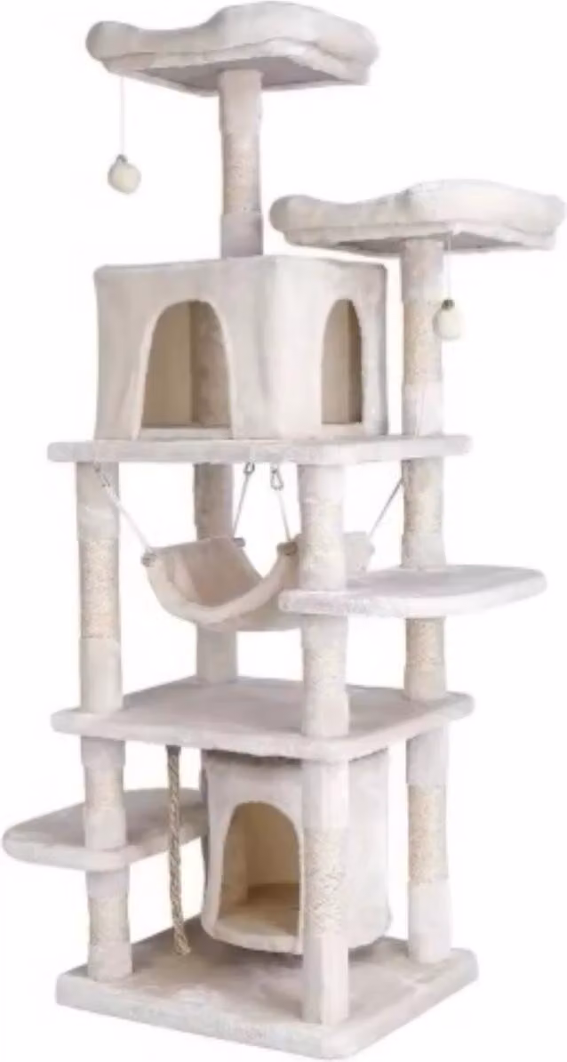 Torre per gatti - Tiragraffi - Grande sistema ad albero per gatti con stabile struttura per arrampicarsi e amaca per giocare - Tiragraffi per gatti 170 cm con piattaforma - Beige