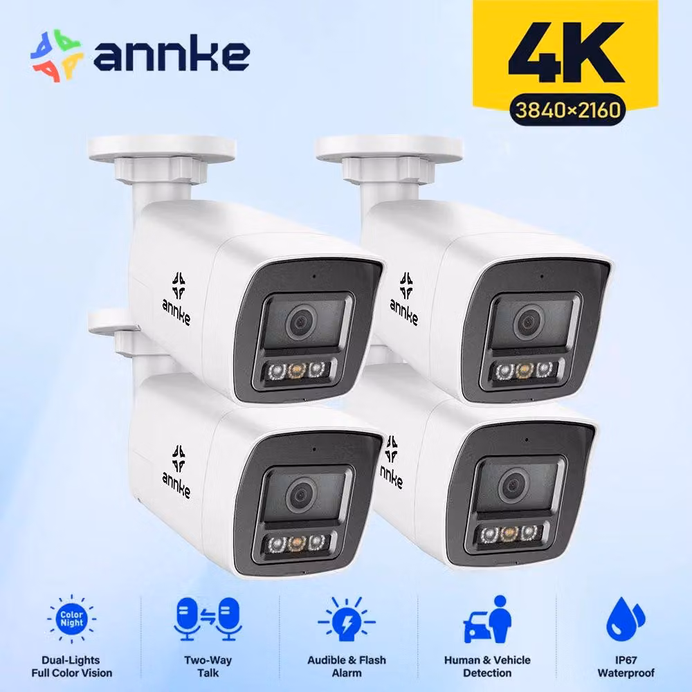 Telecamera di sicurezza IP da esterno da 8MP, con risoluzione 4K, alimentazione PoE, rilevamento del movimento e audio bidirezionale