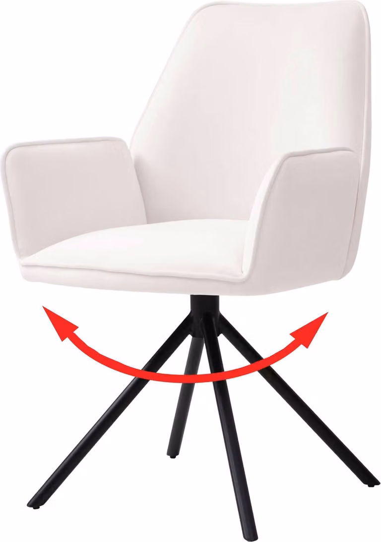 Sedia da pranzo MCW-G67, sedia da cucina con braccioli, girevole con posizione automatica, velluto MVG ~ beige-crema, gambe nere