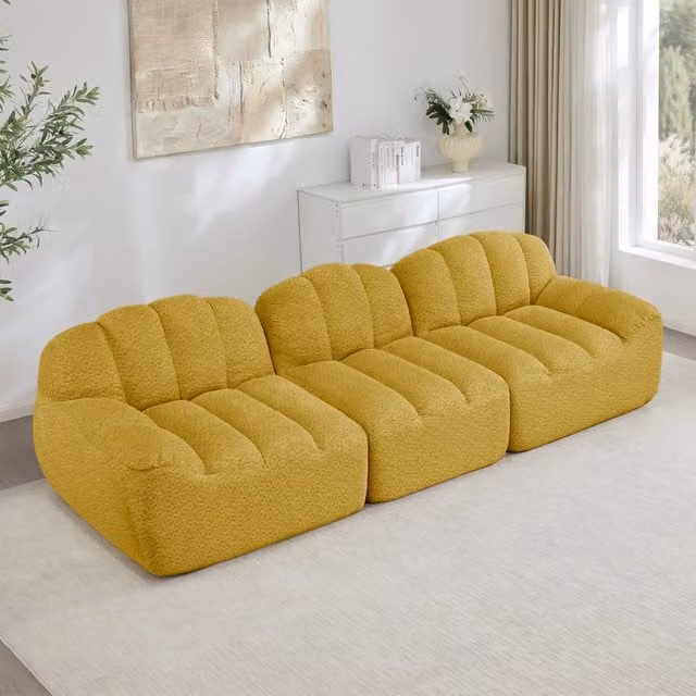 Divano modulare 3 posti - Zephmum - Design senza ossatura, schiuma ad alta densit¨¤ 32D, seduta profonda, tessuto morbido, giallo