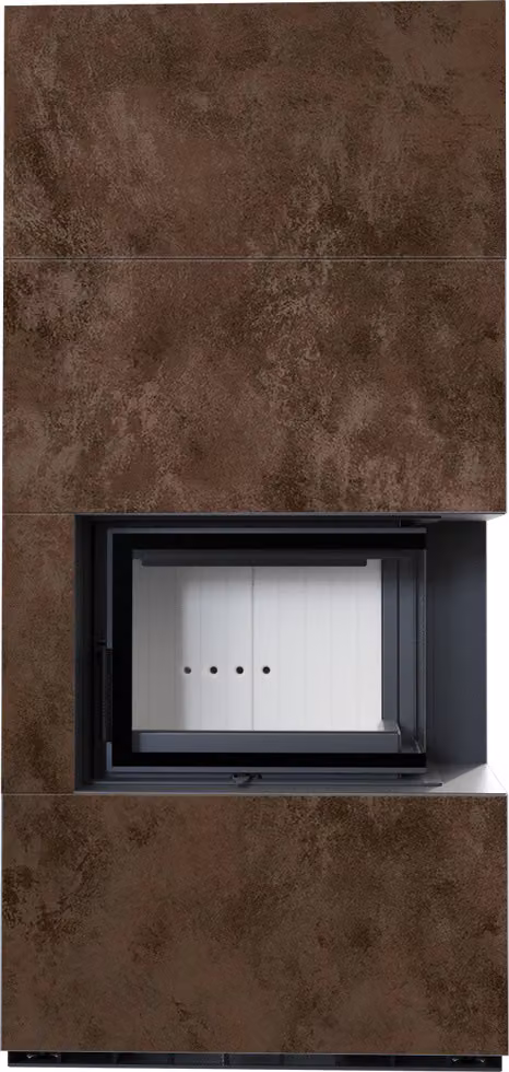 KRATKI FLOKI BOX Kit caminetto destro 8 kW Ø 160 quarzo sinterizzato OSSIDO MORO con porta a molla