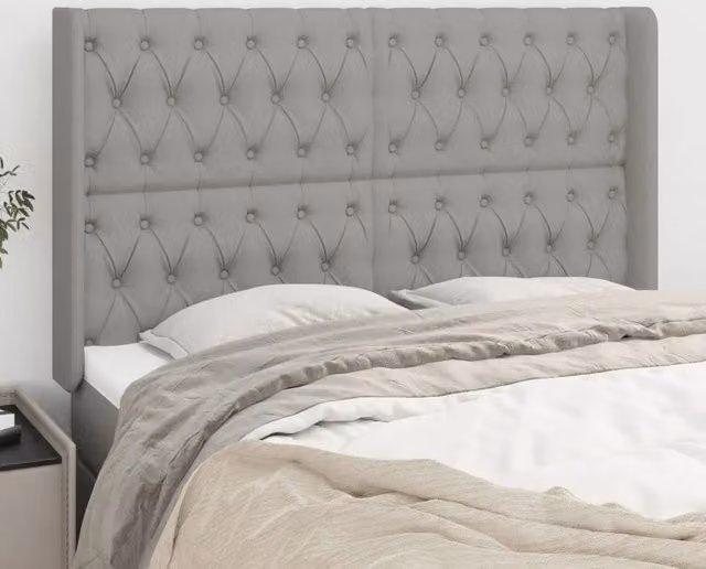 Testiera con Orecchie Design Mania in Tessuto Grigio Chiaro L: 147 cm, P: 16 cm, H: 118/128 cm