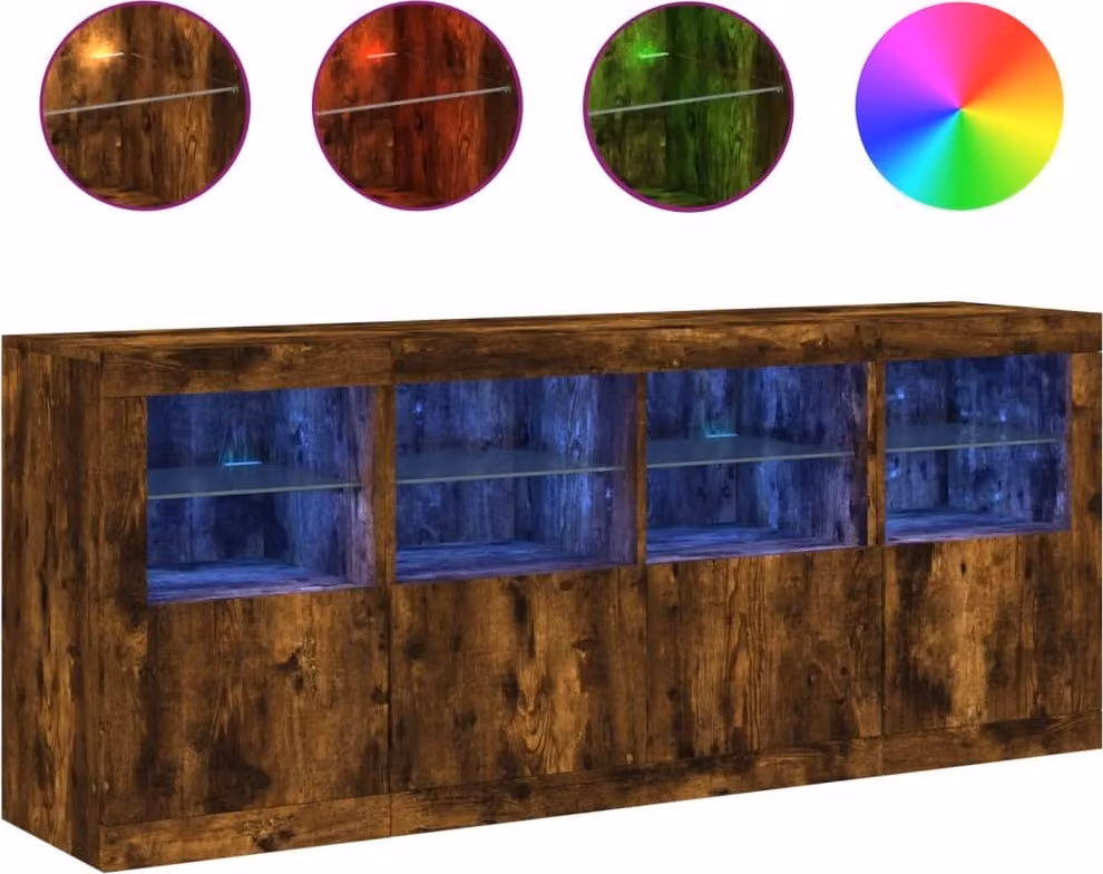 Credenza con Luci LED Rovere Fumo 163x37x67 cm