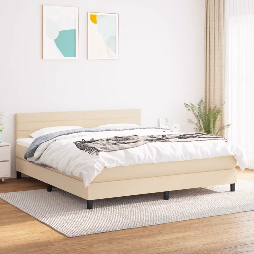 vidaXL Giroletto a Molle Ibrido con Materasso in Tessuto Beige e Bianco L/P/H: 180 x 200 x 88 cm