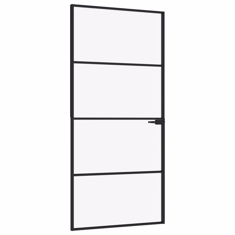 Porta Interna Nera 93x201,5cm Vetro Temperato Alluminio Sottile