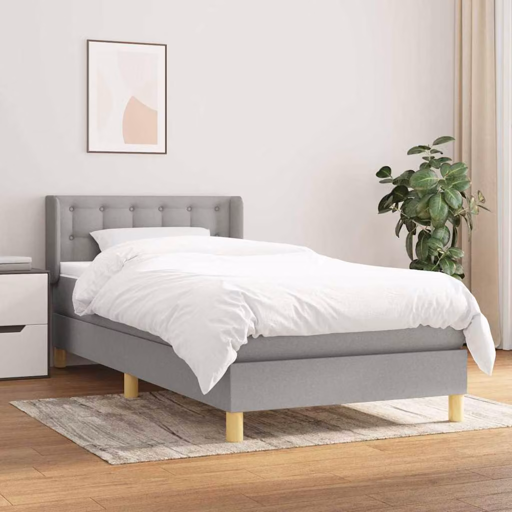 vidaXL Giroletto a Molle con Materasso Ibrido in Tessuto Grigio Chiaro e Bianco, L/P/H: 90 x 190 x 88 cm – 1