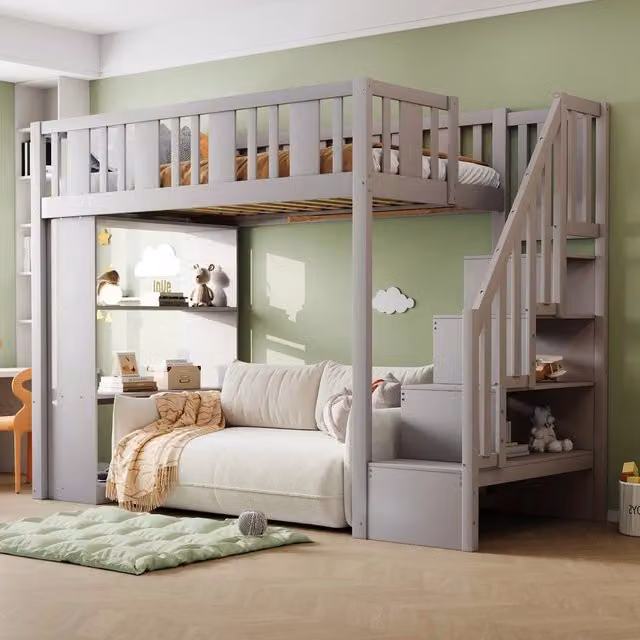 Letto a Soppalco con Contenitore 90x200 ¨C MINIMAL ¨C Legno Grigio