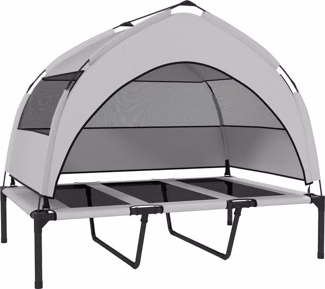 PawHut Lettino per Cani con Copertura a 3 Lati Rimovibile, in Poliestere e Acciaio, 106x76x94 cm, Grigio Chiaro e Nero   Aosom Italy