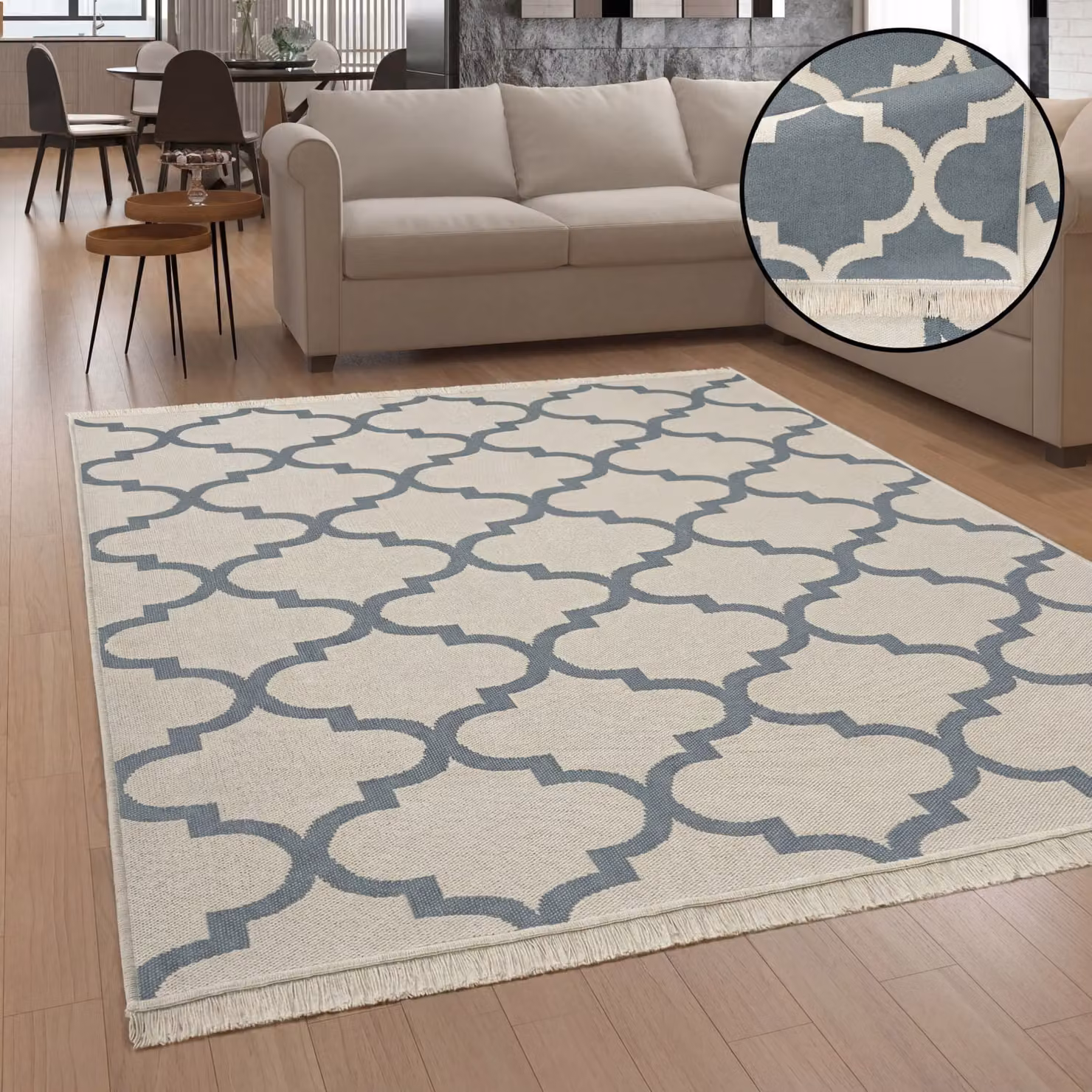 Tappeto Skyla reversibile in cotone con motivo geometrico scandinavo, grigio, L: 60 cm x P: 180 cm – 3