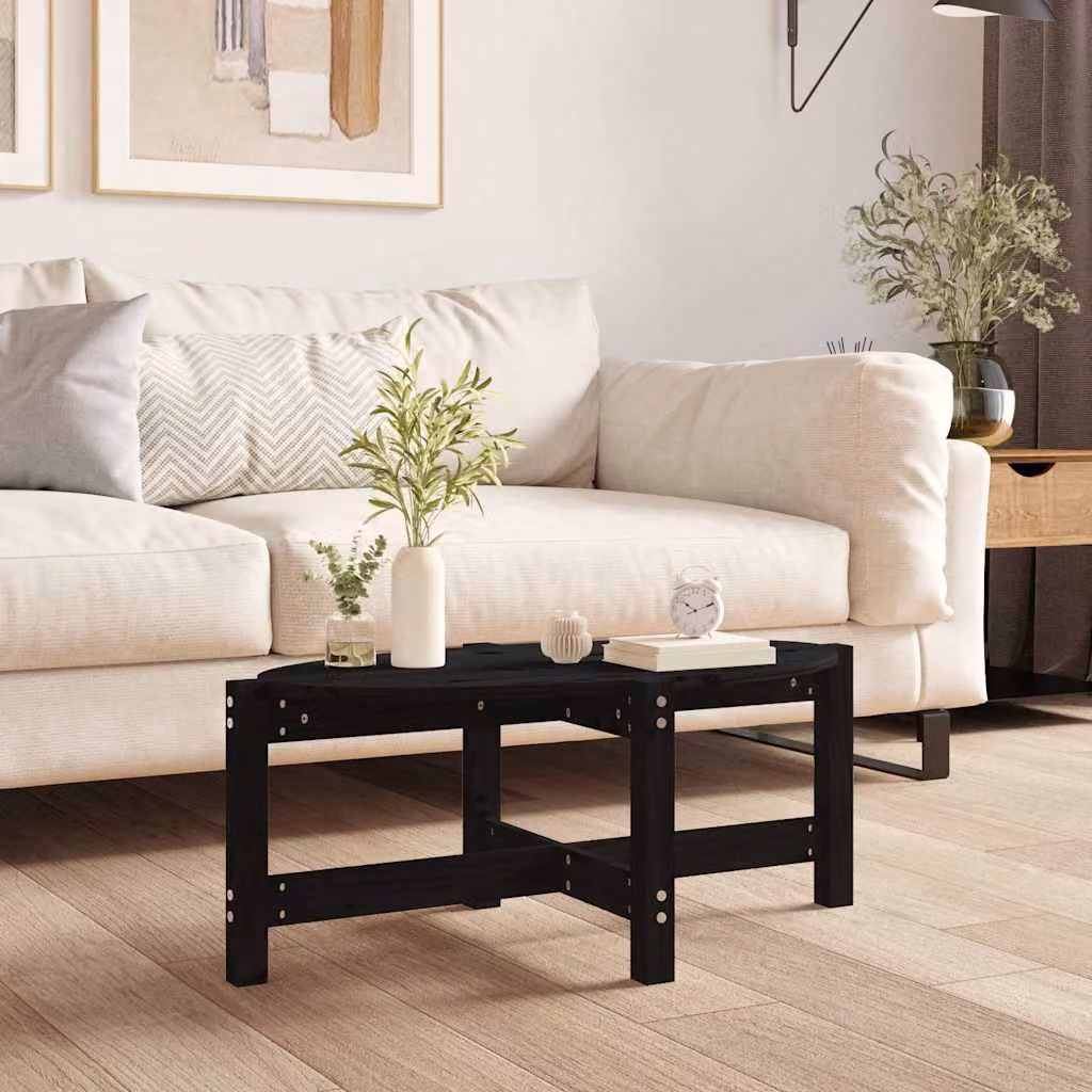 vidaXL Tavolino da Salotto Nero in Legno di Pino Massello L: 87 cm, P: 48 cm, H: 35 cm