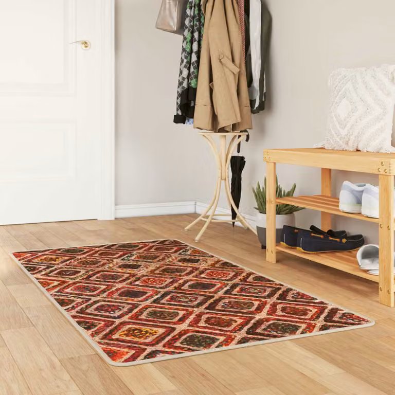 Tappeto Runner vidaXL MARSA Multicolore con motivo a diamanti, lavabile e antiscivolo, L: 80 cm x P: 100 cm, in poliestere