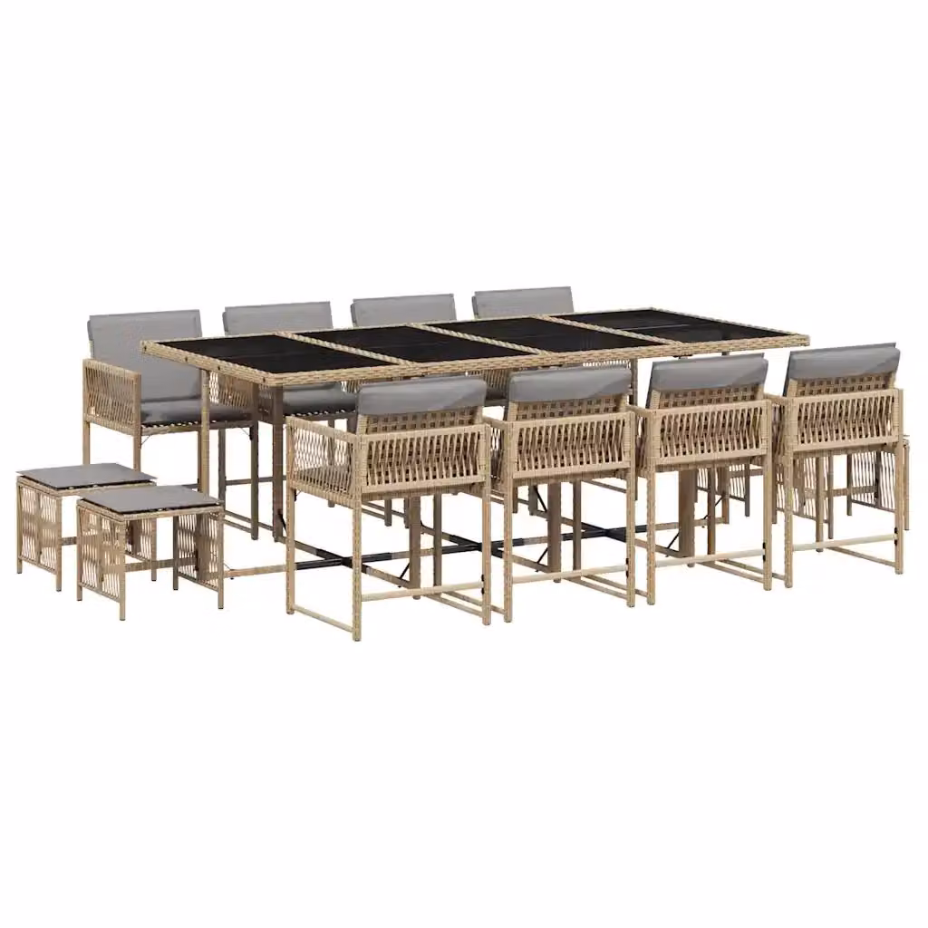 Set Pranzo da Giardino vidaXL 13 pz in Polyrattan con Cuscini Beige e Piano in Vetro – 2