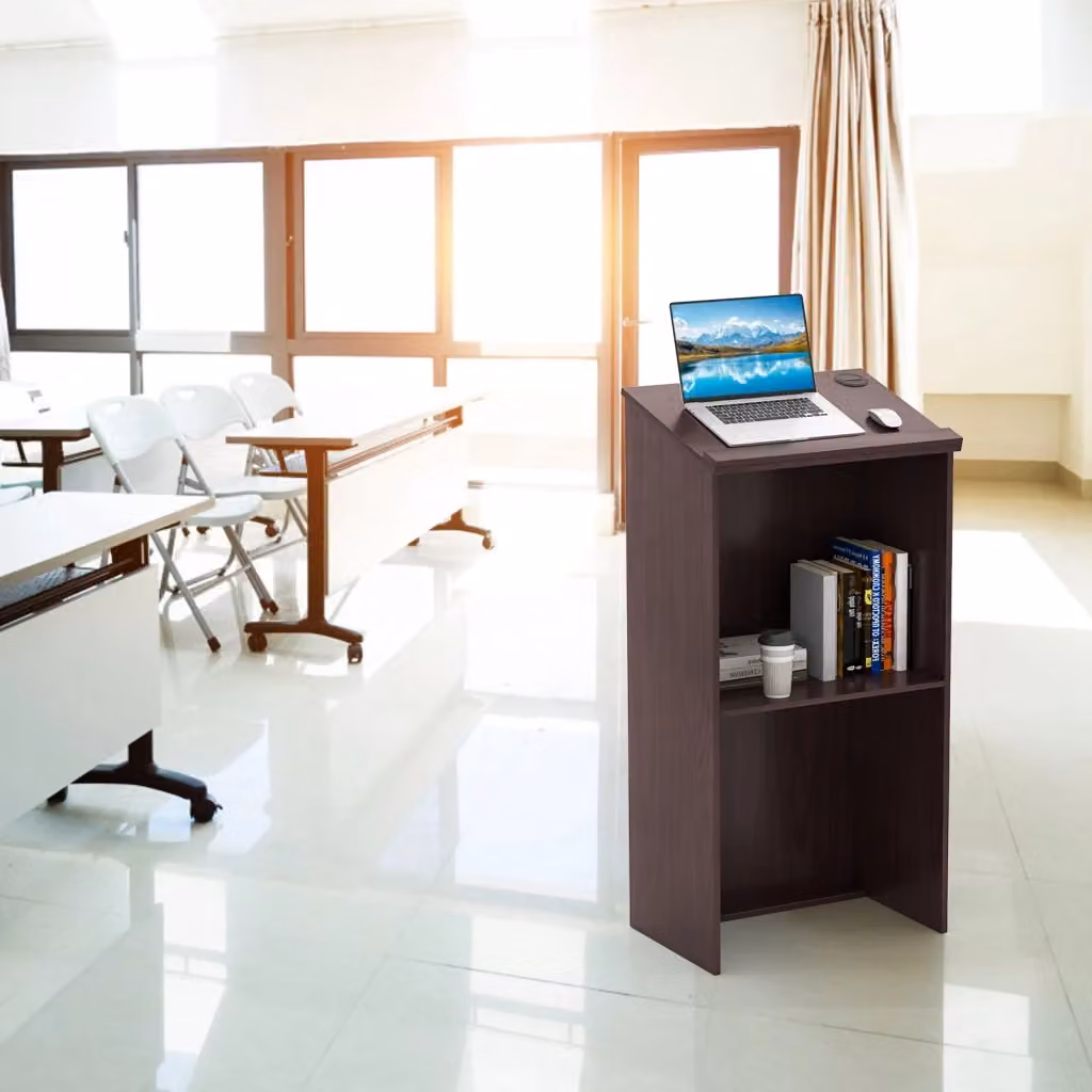 Leggio da oratore Design Mania in legno marrone con ripiani e piano inclinato, Altezza: 117 cm – 2