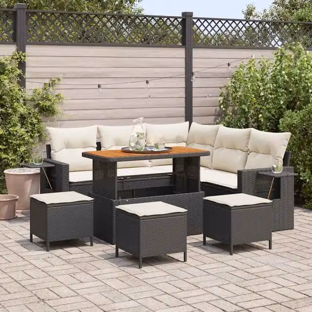 Set Divano da Giardino 10 pz 7-Numero di posti Nero e Crema 3363700