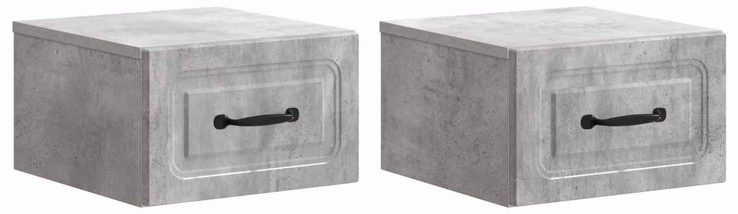 Mobiletto da notte a muro con cassetto 2 pcs Grigio Cemento