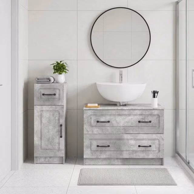 Set di mobili da bagno vidaXL UTRECHT composto da mobile sottolavabo e mobile laterale, colore grigio opaco, design moderno in legno