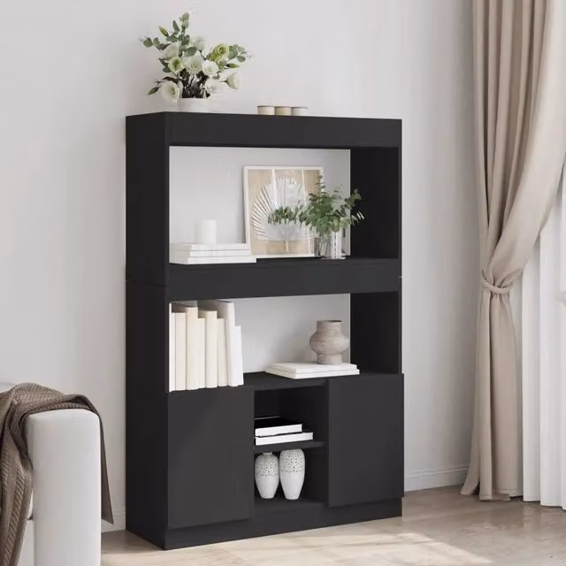 Credenza nera vidaXL in legno MDF da appendere al muro L 92 cm, P 33 cm, H 140 cm