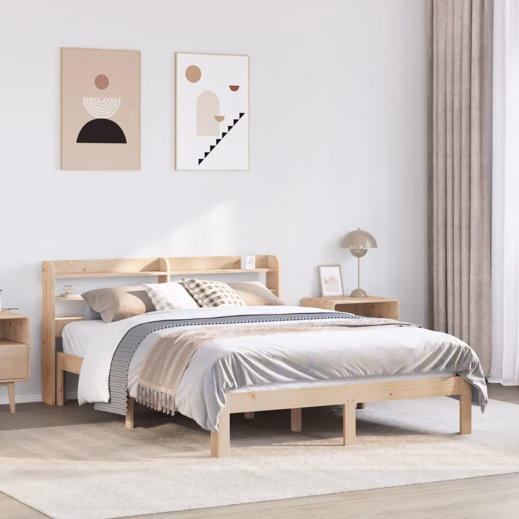 vidaXL Letto in Legno Massello di Pino Marrone con Testiera e Ripiani Laterali 150x200 cm – 1