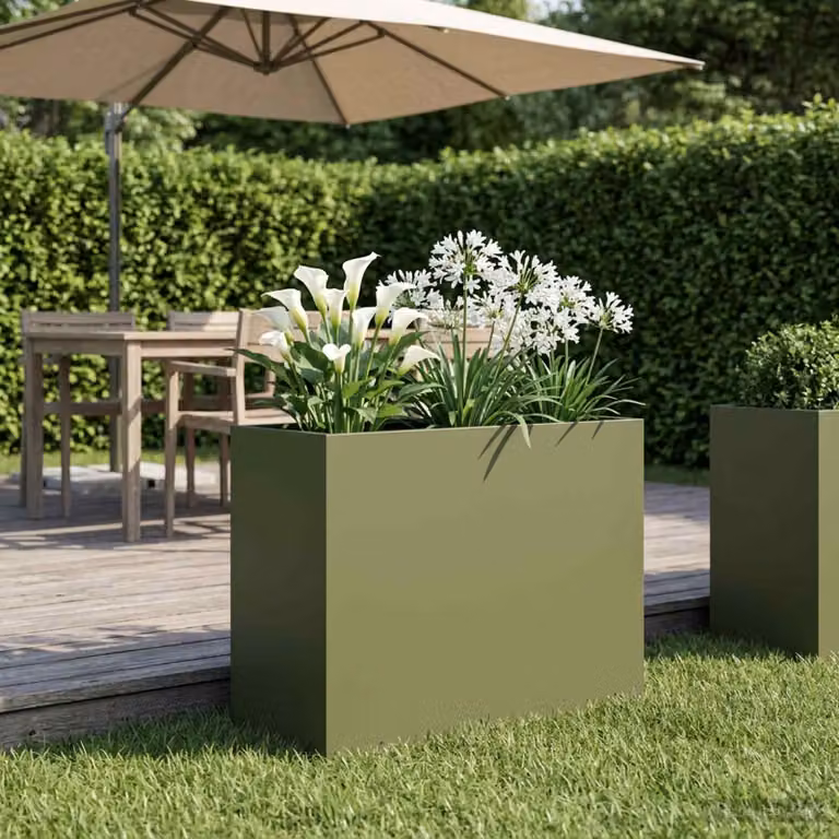 vidaXL Vaso da giardino in metallo Verde, L: 60 cm, P: 30 cm, H: 40 cm