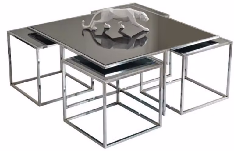 Tavolino da salotto moderno, per soggiorno, argento, nuovo, elegante, di classe, in metallo