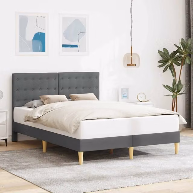 Struttura del letto con giroletto imbottito in tessuto grigio L: 160 cm, P: 200 cm, H: 103 cm
