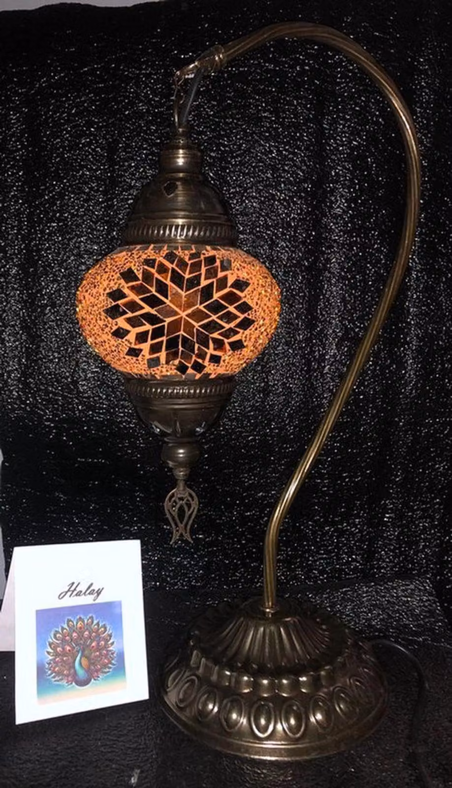Lampada da tavolo turca marrone realizzata a mano con tessere di mosaico, lampada da comodino orientale, altezza circa 45 cm