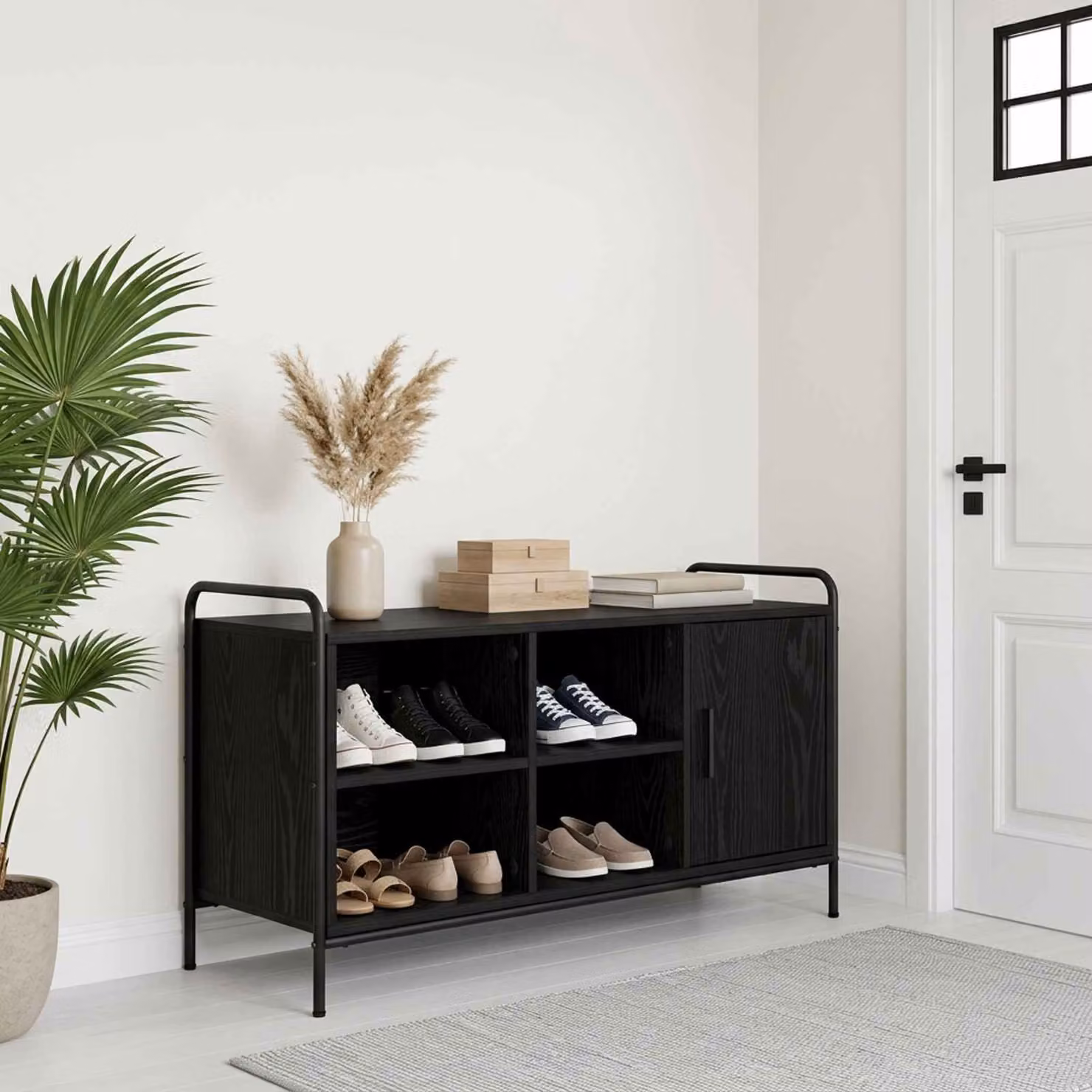 Mobile porta scarpe vidaXL moderno in legno e metallo nero L: 100 cm, P: 39,5 cm, H: 55,5 cm