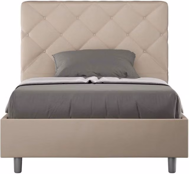 Letto una piazza e mezza senza rete imbottito 130x210 similpelle tortora Priya