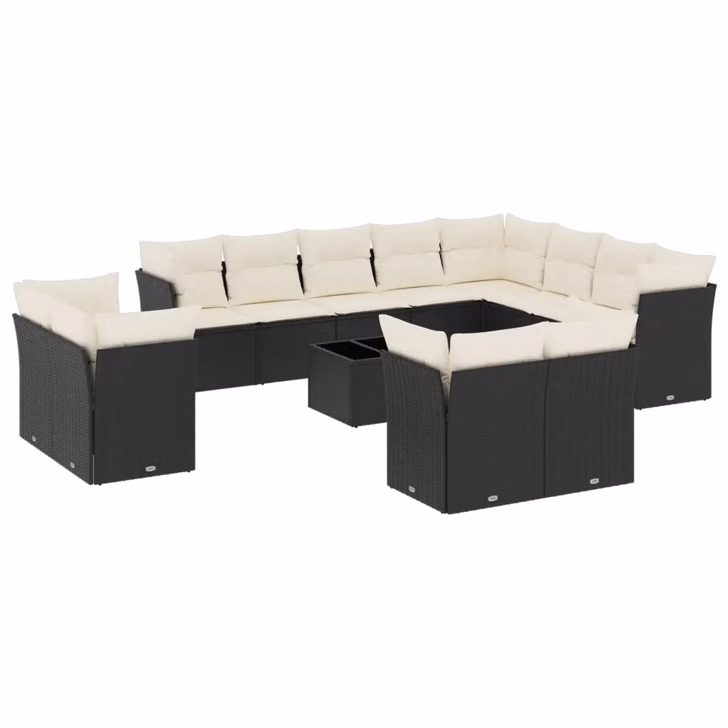 Set di divani da giardino VIDAXL a forma di U in polyrattan nero con 13 pezzi e cuscini inclusi – 2