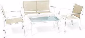 Set Salotto da Giardino C Line Outdoor Santiago in Acciaio con Cuscini Bianchi e Tortora