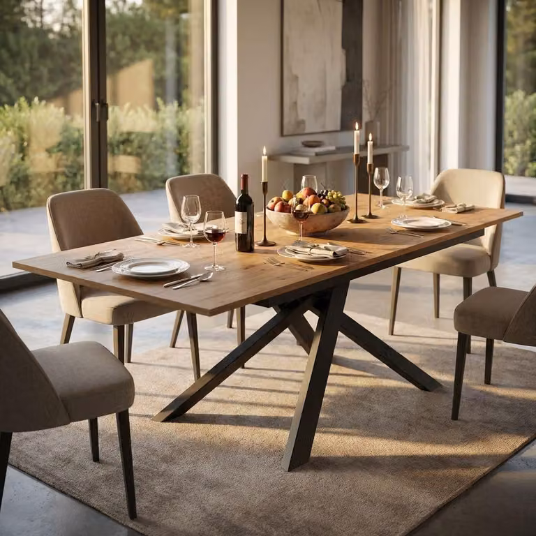 Milani Home - tavolo da pranzo allungabile 120-160 x 80 x 77 cm, quercia chiaro, metallo