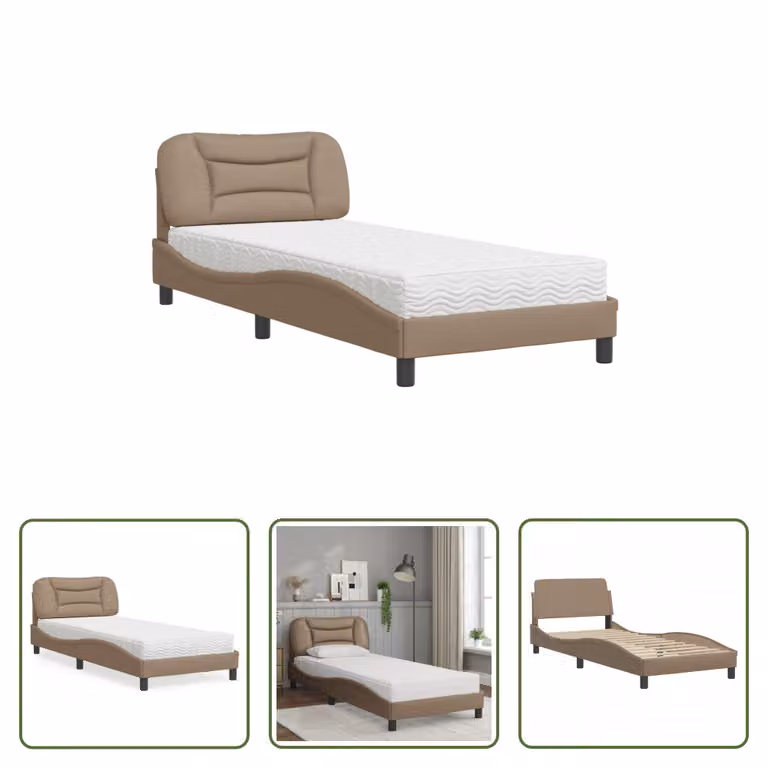 The Living Store Letto con materasso cappuccino-marrone 80x200 cm in ecopelle
