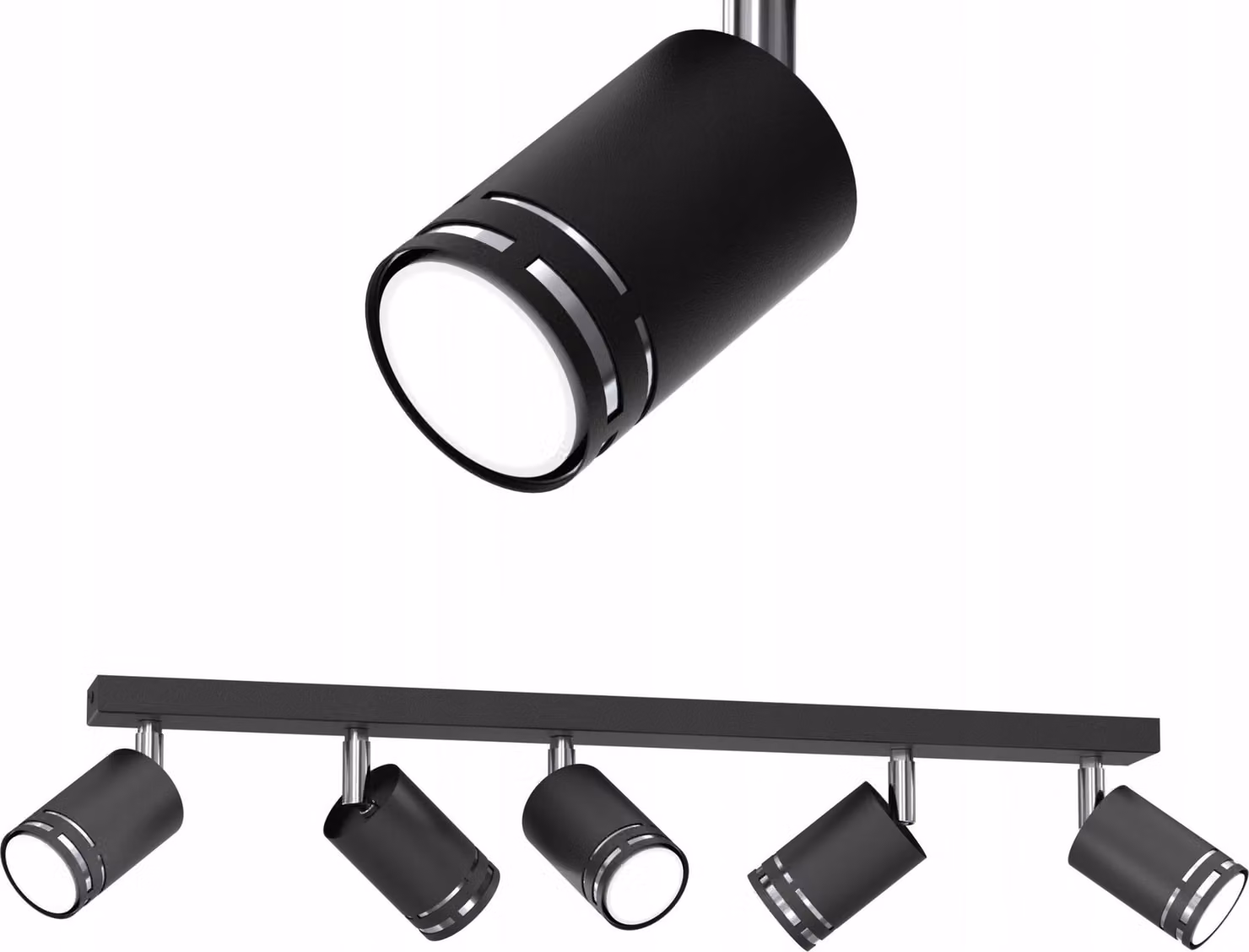 Lampada da soffitto nera cromata con faretto LED GU10 orientabile e riflettore, lampada da lucidatura
