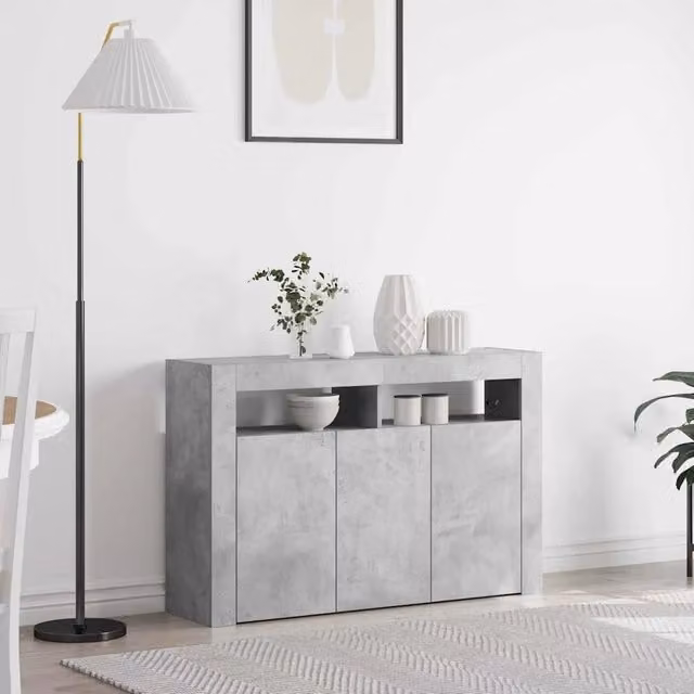 Credenza Buffet Moderna vidaXL in Legno Multistrato Grigio con Illuminazione Integrata L: 116 cm, P: 30 cm, H: 75 cm