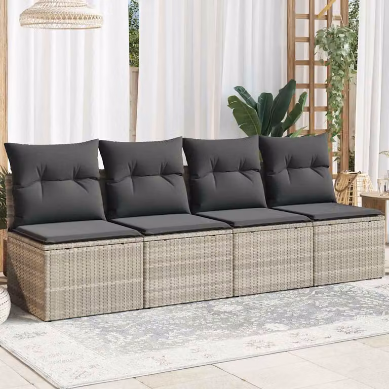 vidaXL Divano da Giardino Moderno in Polyrattan con Cuscini Grigio, 4 Posti