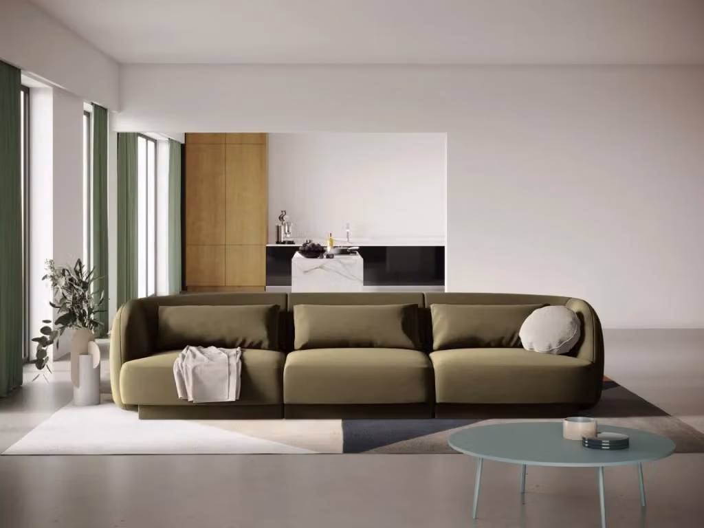 Divano 3 posti Tulum Cosmopolitan Design in velluto verde L: 255 cm, P: 70 cm, H: 79 cm – 2