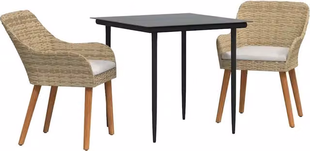Set da Pranzo per Giardino con cuscino 3 pz | Set Salotto da Giardino Beige polyrattan